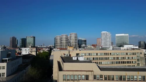 Drone is Flying Over the Buildings in the Center of Bratislava Skyscrapers