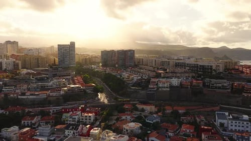 Aerial Coastal District of Las Palmas De Gran Canaria with Towers