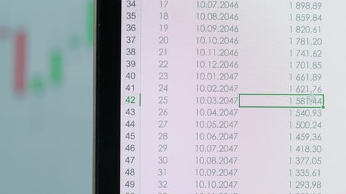 Closeup of Financial Cash Flow Data on PC Screen Mortgage Payment Sheet Schedule Loan Fee