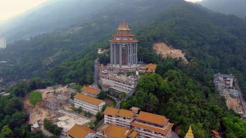Drone Aerial Footage of the Magnificent Chinese Temple in Penang - Kek Lok Si (Ji Le Shi) Temple