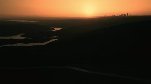 Hills Lake And Sunrise Cinematic Background