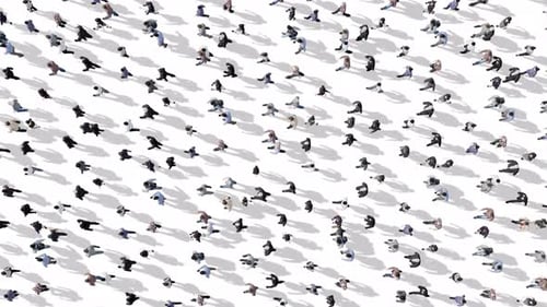 Aerial View of Many People Walking with Alpha Channel 3D Animation