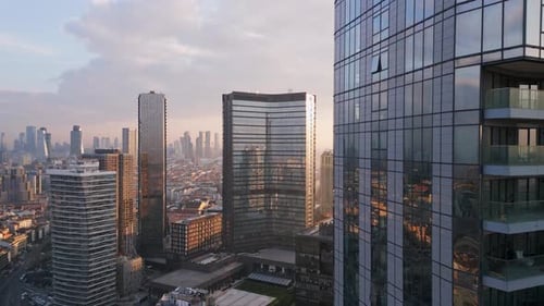 Istanbul's Glass and Concrete Skyscrapers Home to Offices Hotels and Residential Complexes Aerial