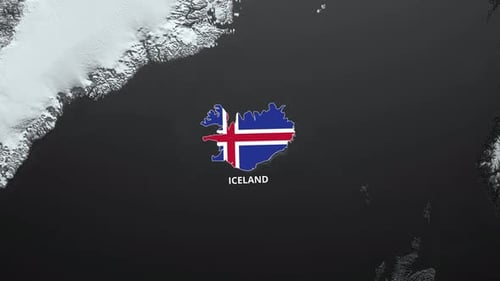 Animated Map Outline of Iceland with Flag Reveal