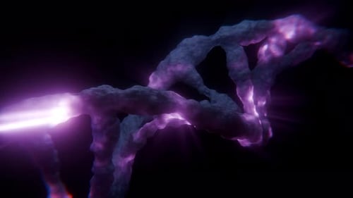 Nahaufnahme einer lebendig leuchtenden lila DNA-Doppelhelix