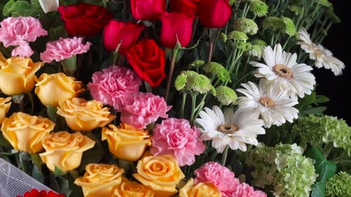 roses, and gerbera Flower arrangement close up slider shot panning