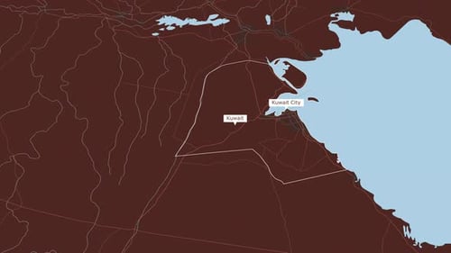 Flat Design Map Zoom Out Animation of Kuwait Country