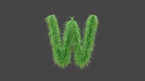 3D animation green grass letter W