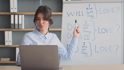 Woman Teaching English Class Online From Home