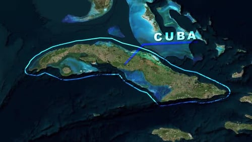 Global Map Zoom Animation Highlighting Cuba with Animated Outline