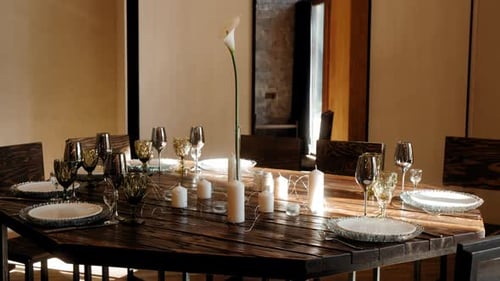 Formal Dining Room Table Setting with Candles