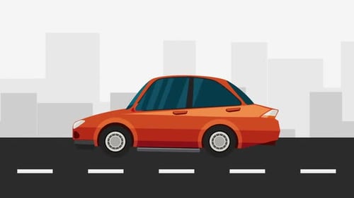 Cartoon Red Car Driving In The City