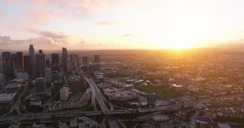 Los Angeles, California skyline and skyscrapers from above