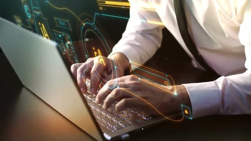 Businessman Works With Artificial Intelligence On A Laptop