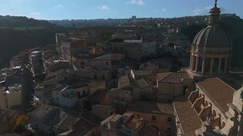Ragusa Ibla church cathedral, old mountain village in Sicily, Italy, surrounded by a canyon.