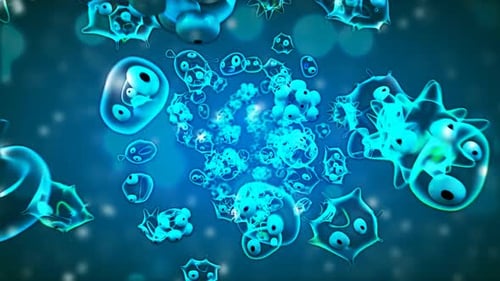 Animated Microbes and Cells Flowing in a Medical Biology Background