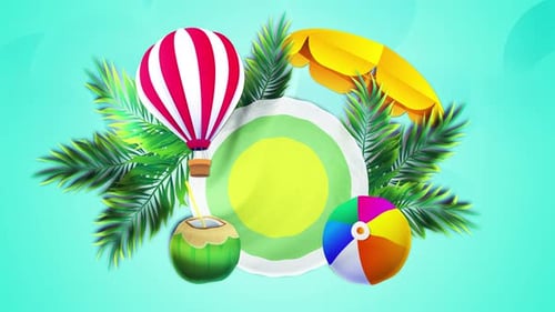 Animated Summer Vacation Travel Graphic with Tropical Elements