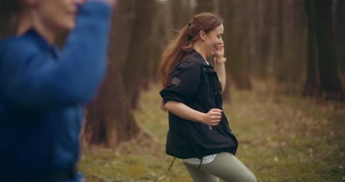 Two Woman Workout Exercising In Park Jogging Fitness