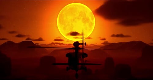 Helicopter UH60 Flying Over the Canyon