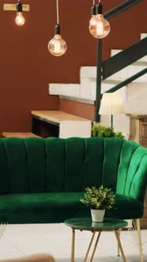 Vertical Video Hotel Lobby with Empty Lounge Area