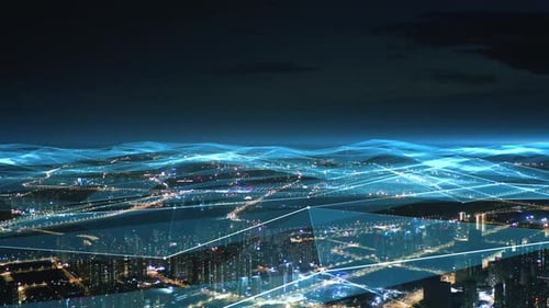 smart Connected city skyline. Futuristic network concept, city Technology.