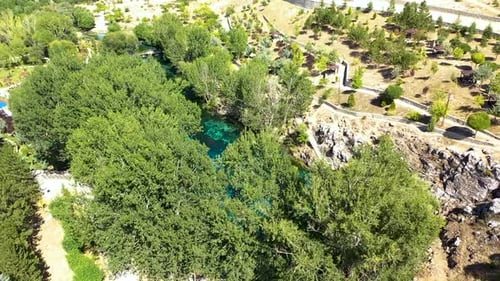 Aerial View Of Lake Trees And Social Facility