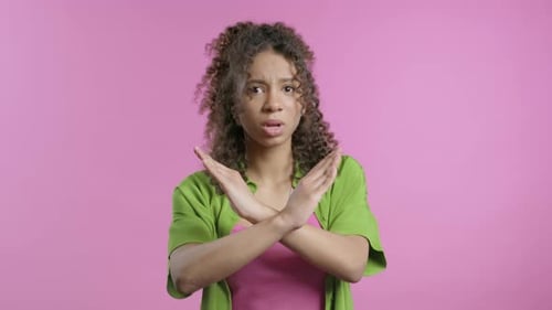 No Never African Teenager Rejecting Gesture Stop Crossing Hands Ban Timeout