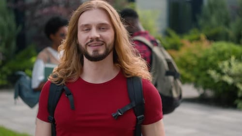 Adolescent Caucasian Bearded Young Student Man Guy Smiling Happy High School Schoolboy Smile