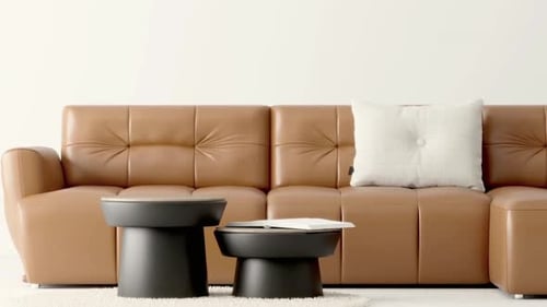 Canapé en cuir marron avec coussin blanc