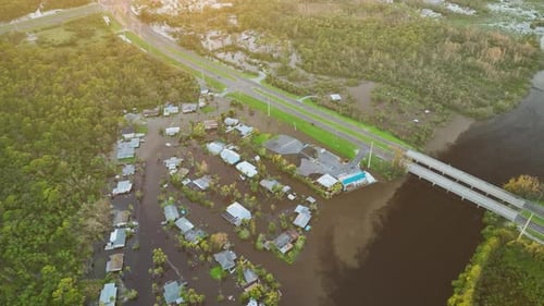 Hurricane Ian Flooded Houses in Florida Residential Area