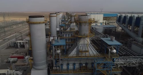 Aerial View of Large Industrial Gas Power Plant in Countryside Electricity Plant