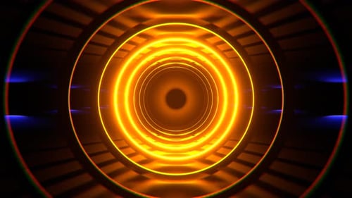 Orange And Blue Sci Fi Tunnel With Round Arches Background VJ Loop l 4K