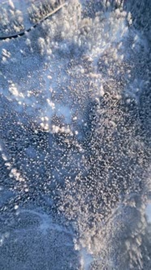 Top View of Amazing Snowy Frozen Forest Landscape in Winter From High