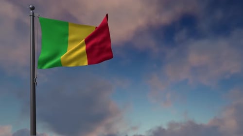 Mali National Flag Waving Realistically In Wind Against Cloudy Sky Looping Animation