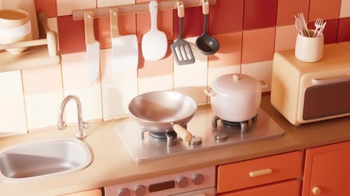 Kitchen room with cartoon style