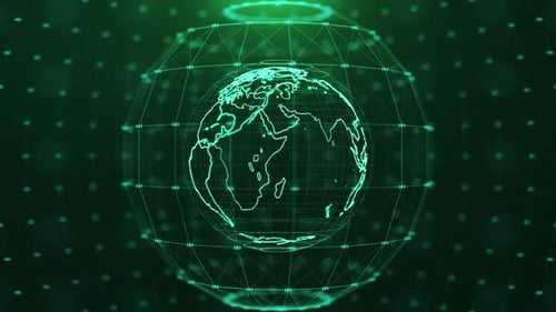 Concepto de comunicación global La Tierra gira con conexión de nodo y línea