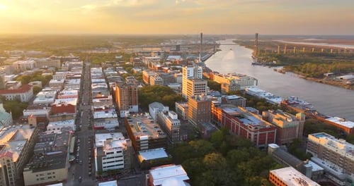 Aerial View of Savannah Georgia American City Old Historical Architecture USA Panoramic Cityscape at