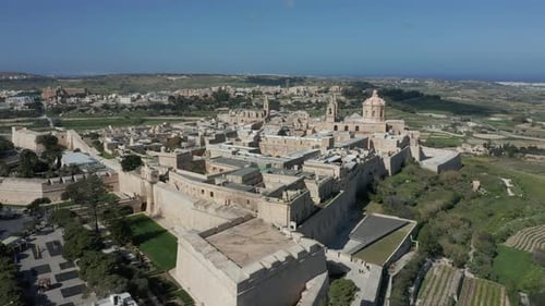 Aerial Drone Shot of the Fortified Medieval City of Mdina, Malta