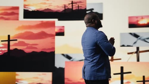 Spiritual Believer Meditates on Faith and Holiness in a Pose of Worship