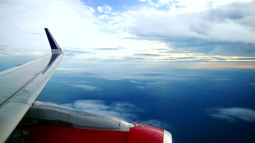 beautiful morning blue sky view from commercial airplane windows