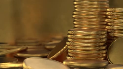 Shiny Gold Coins Falling and Stacking Up Animation