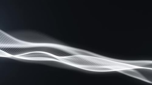 Une onde lumineuse abstraite provenant de particules et de points se déplace sur un fond bleu, visualisation de données volumineuses