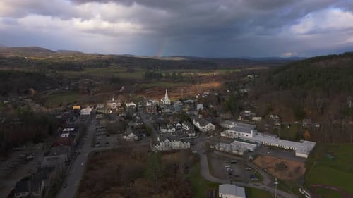 An Aerial View of Stowe Vermont Showcasing the Beautiful Autumn Foliage Highlights in the Region