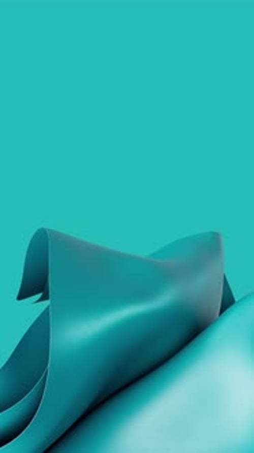 Abstract Wavy Turquoise Tender Fabric Motion in Wind Satin Cloth Soft Crumple Animation 3d Render