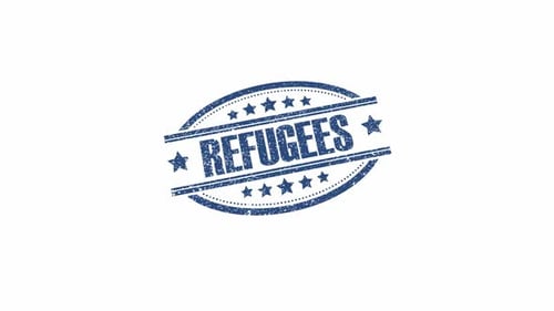 Refugees Word Grunge Stamp Reveal Animation