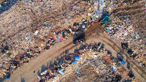 Aerial View of Vast Urban Landfill Garbage Dump