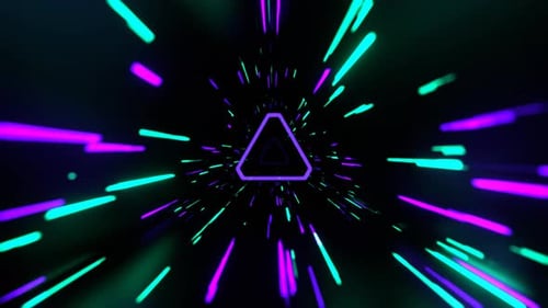 Turquoise And Purple Chaotic Neon Glow In Triangle Tunnel Background Vj Loop In 4K