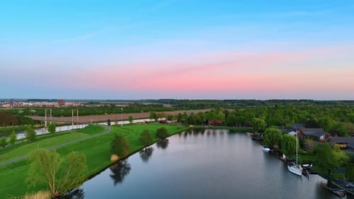 Sunset over a calm river.