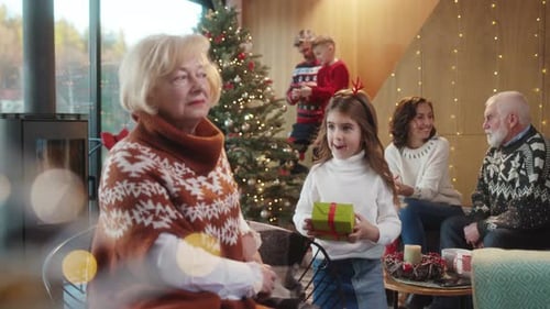 Family Celebrates Christmas in Cozy Home