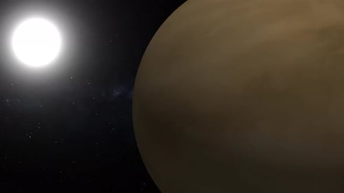 Rotating Alien Planet with Bright Sun in Space